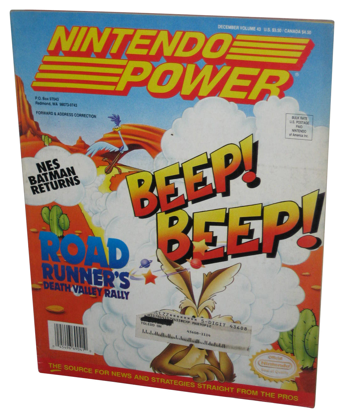 Nintendo Power December Vol. 43 Magazine Book w/ Lost Vikings Poster Stickers & Cards - (Road Runner's Death Valley Rally Cover)