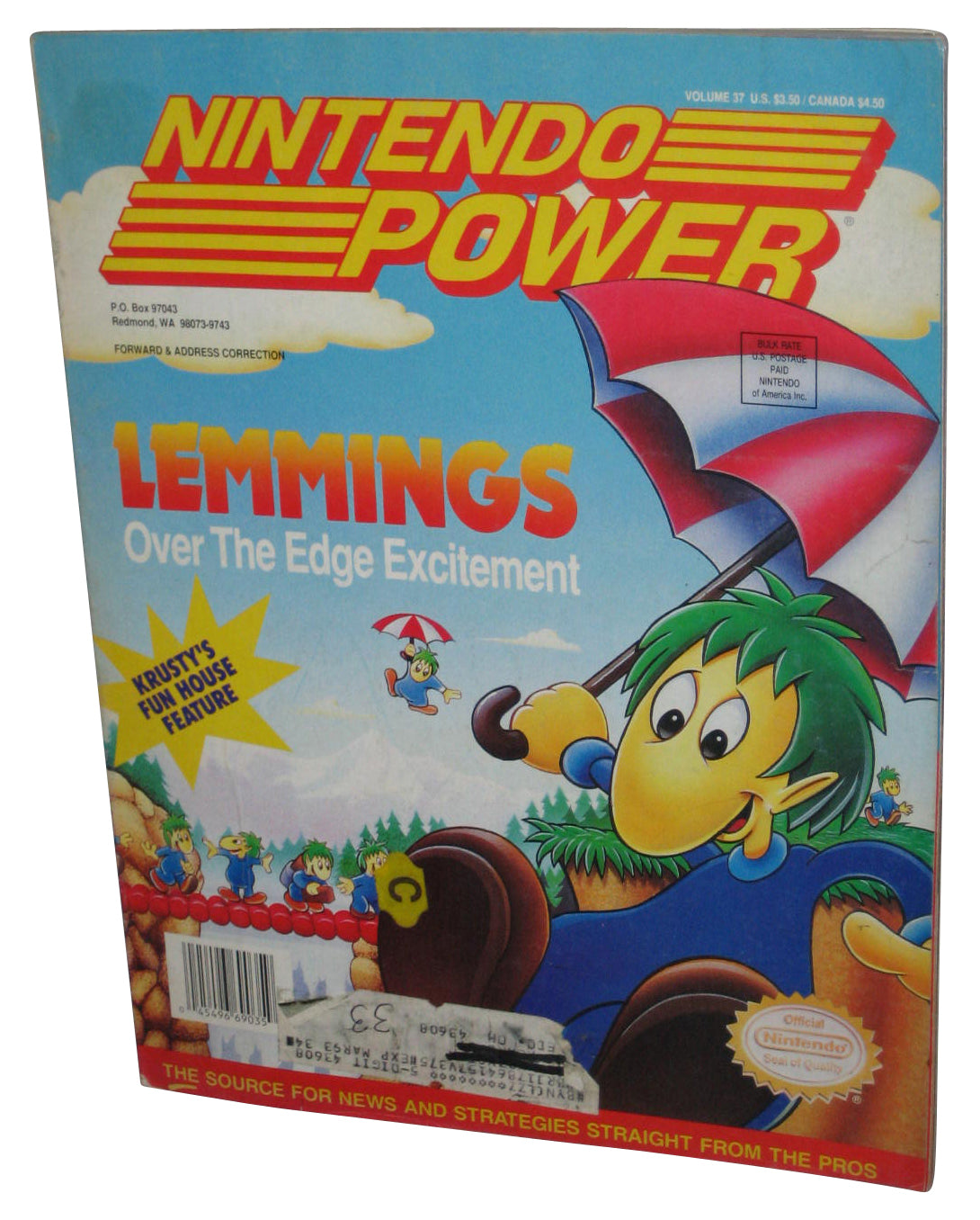 Nintendo Power June 1992 Vol. 37 Magazine Book w/ Ultra Bots Poster - (Lemmings Cover)