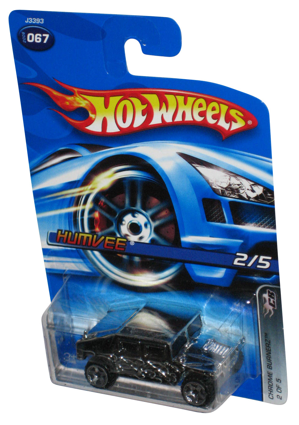 Hot Wheels Chrome Burnez 2/5 Silver Humvee Silver Flame Deco Toy Car #067