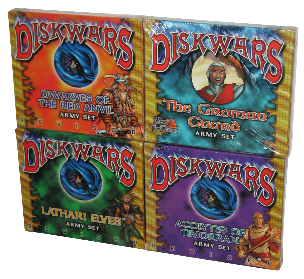 Disk Wars Revised (1999) Army Set Lot of 4 - (Acolytes of Timorran, Groman Guard, Dwarves of Red Anvil & Lathari Elves)