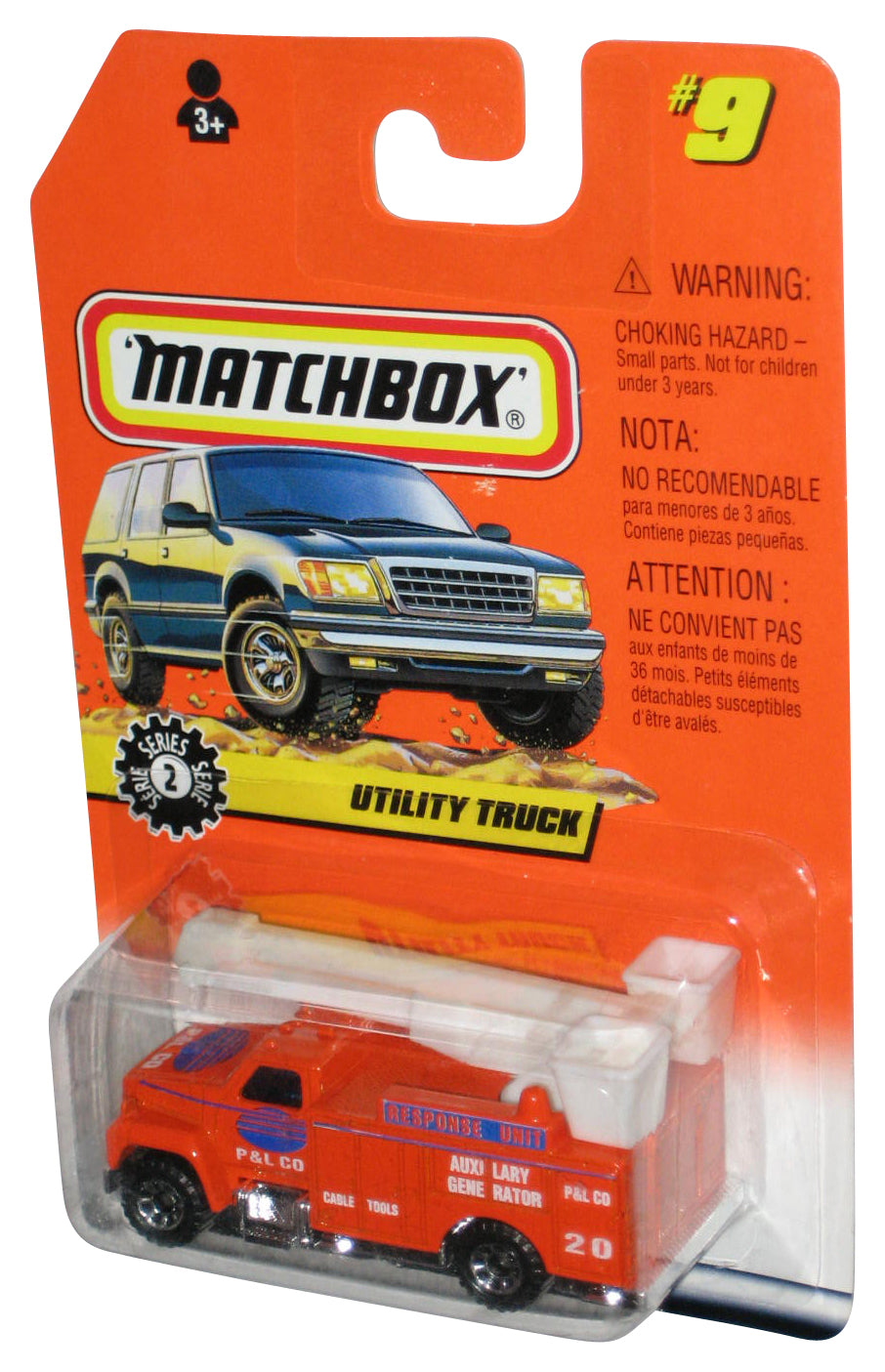 Matchbox Series 2 (1997) Orange Response Unit Utility Truck Toy #9 - (Card Minor Wear)