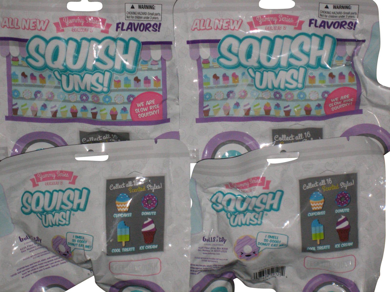 Squish 'Ums Yummy Series 2 Toy Random Mystery Blind Pack - (Lot of 4) - Cool Treats Cupcakes Donuts Ice Cream