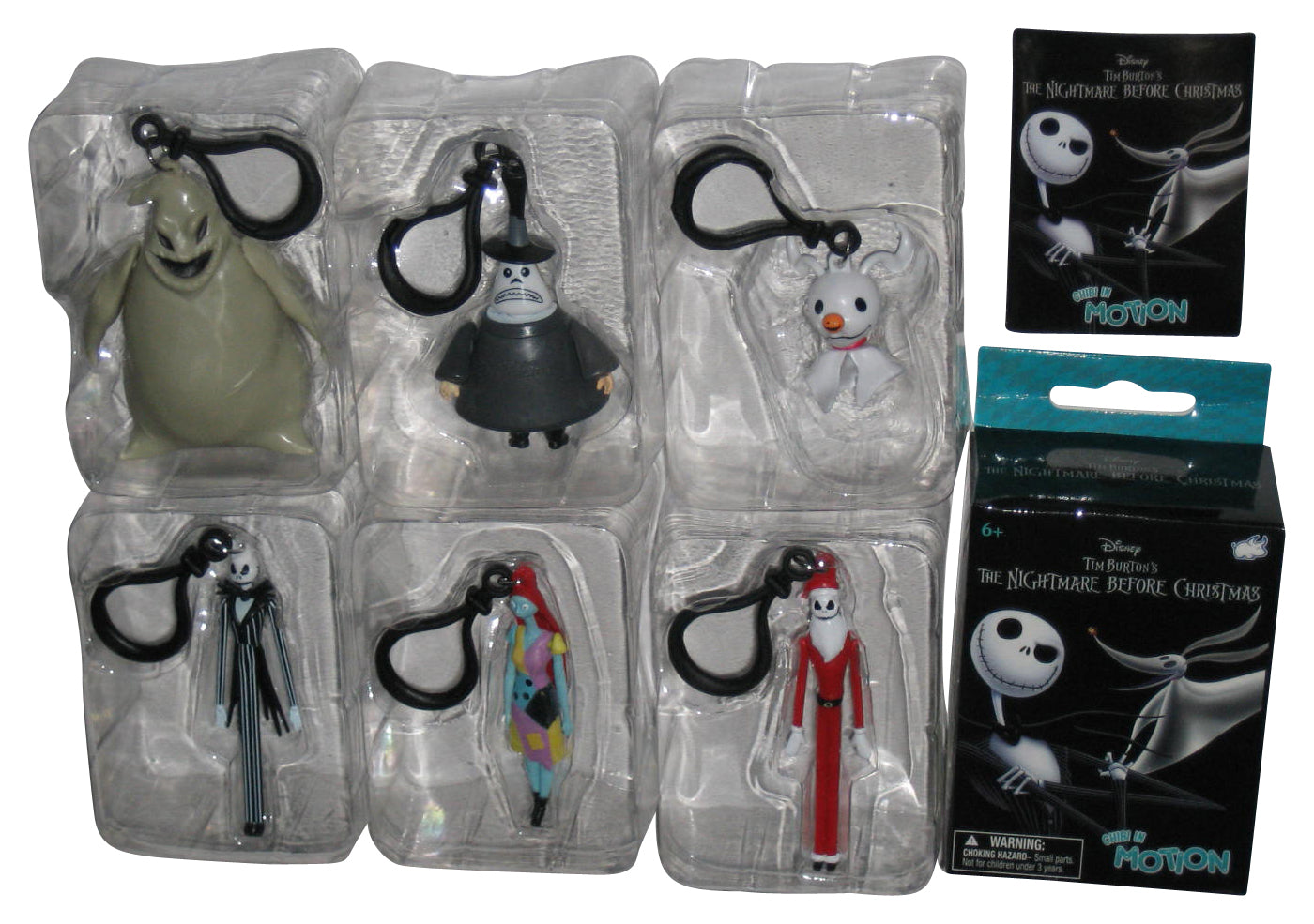 Disney Nightmare Before Christmas Chibi In Motion Figure Keychain Set - (Santa Jack, Oogie Boogie, Mayor, Sally, Zero & Jack)