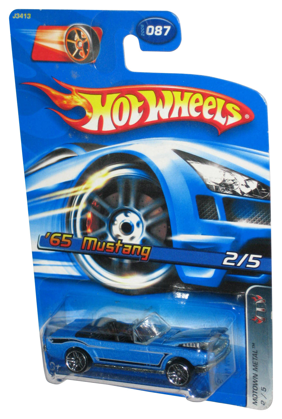 Hot Wheels Motown Metal 2/5 (2006) Blue '65 Mustang Toy Car #087 - (Faster Than Ever Red Wheel Card)