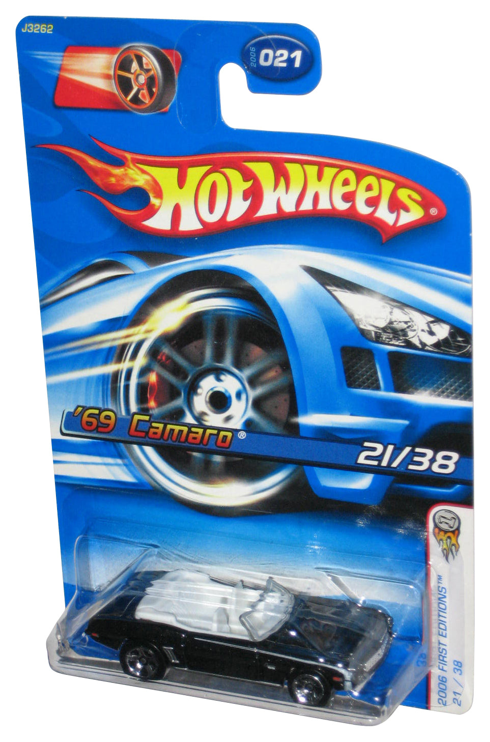 Hot Wheels 2006 First Editions 21/38 (2006) Black '69 Camaro Car #021 - (Faster Than Ever Red Racing Wheel Card)