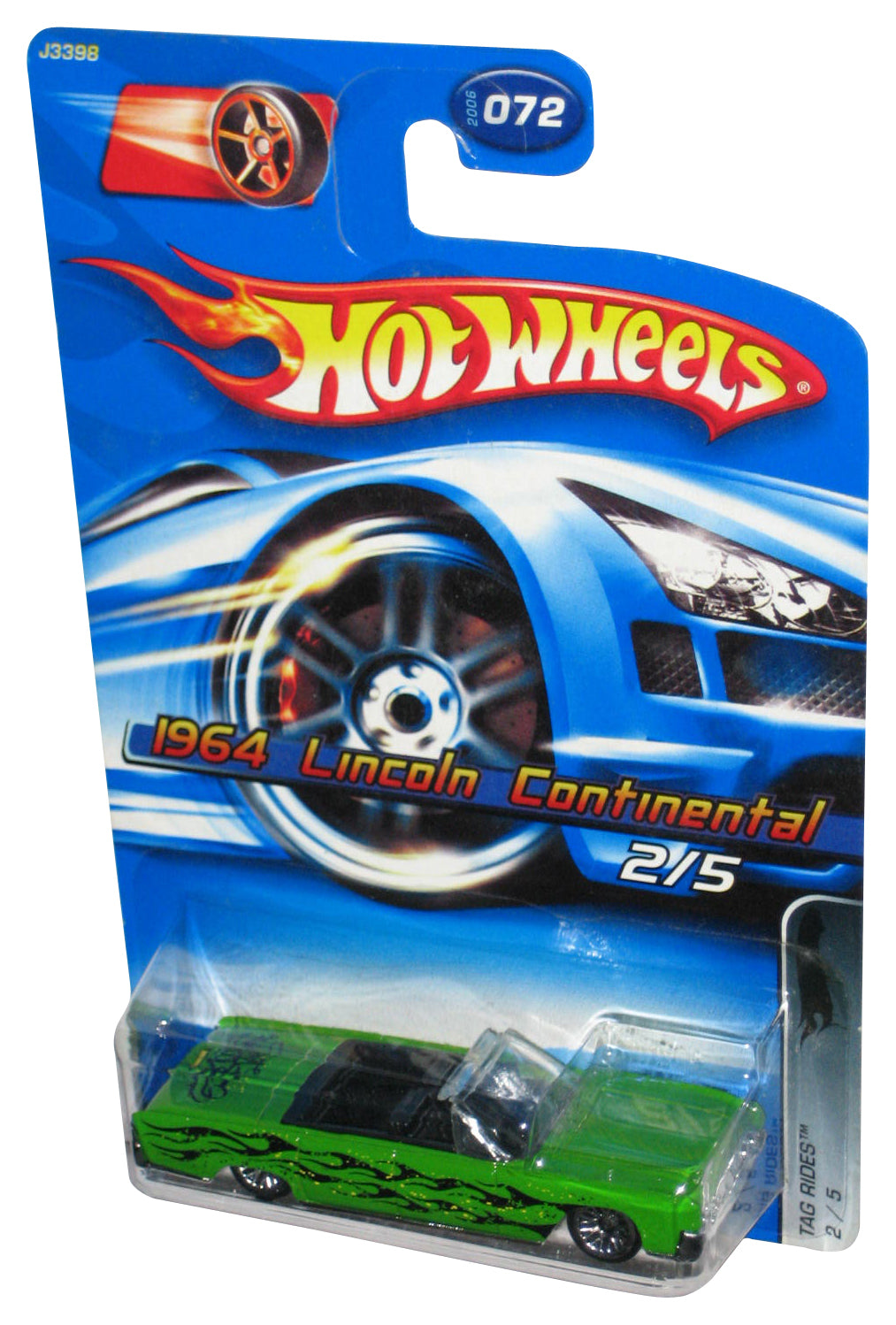 Hot Wheels Tag Rides 2/5 (2006) Green '64 Lincoln Continental Toy Car #072 - (Faster Than Ever Red Racing Wheel Card)