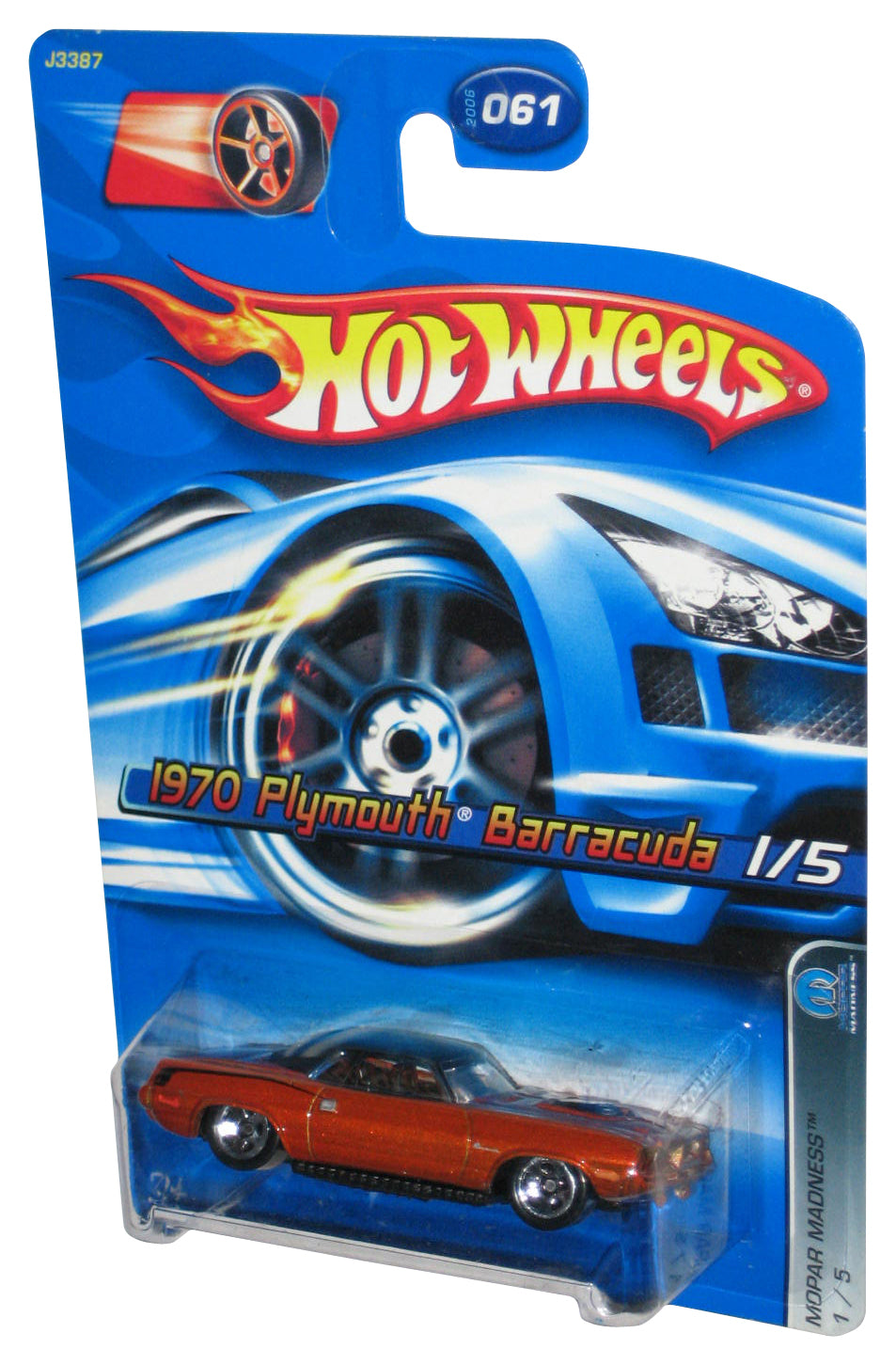 Hot Wheels Mopar Madness 1/5 (2006) Bronze 1970 Plymouth Barracuda Car #061 - (Faster Than Ever Red Racing Wheel Card)