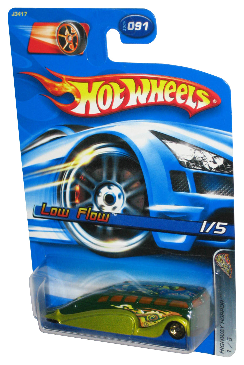 Hot Wheels Highway Horror 1/5 (2006) Green Low Flow Toy Car #091 - (Faster Than Ever Red Racing Wheel Card)