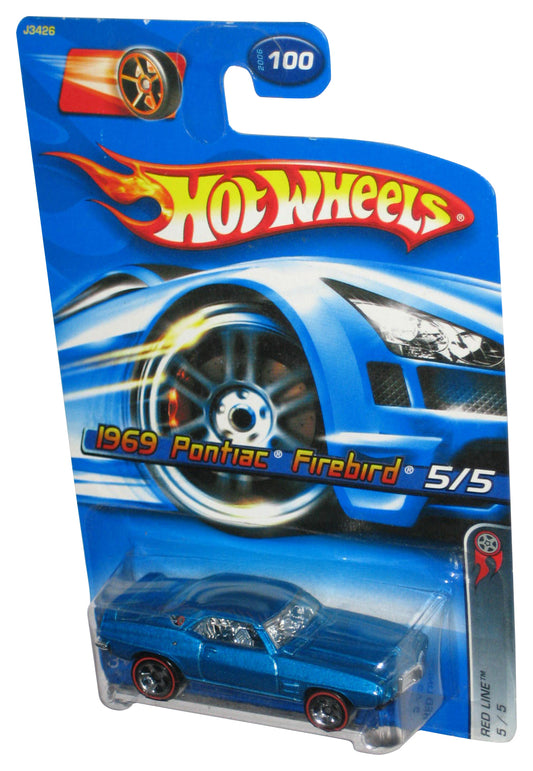 Hot Wheels Red Line 5/5 (2006) Blue 1969 Pontiac Firebird Toy Car #100 - (Faster Than Ever Red Racing Wheel Card)