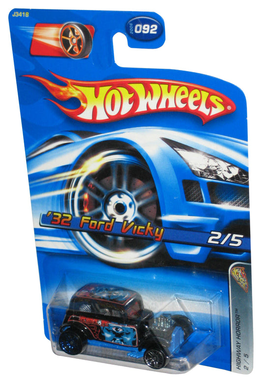 Hot Wheels Highway Horror 2/5 (2006) Black '32 Ford Vicky Toy Car #092 - (Faster Than Ever Red Racing Wheel Card)