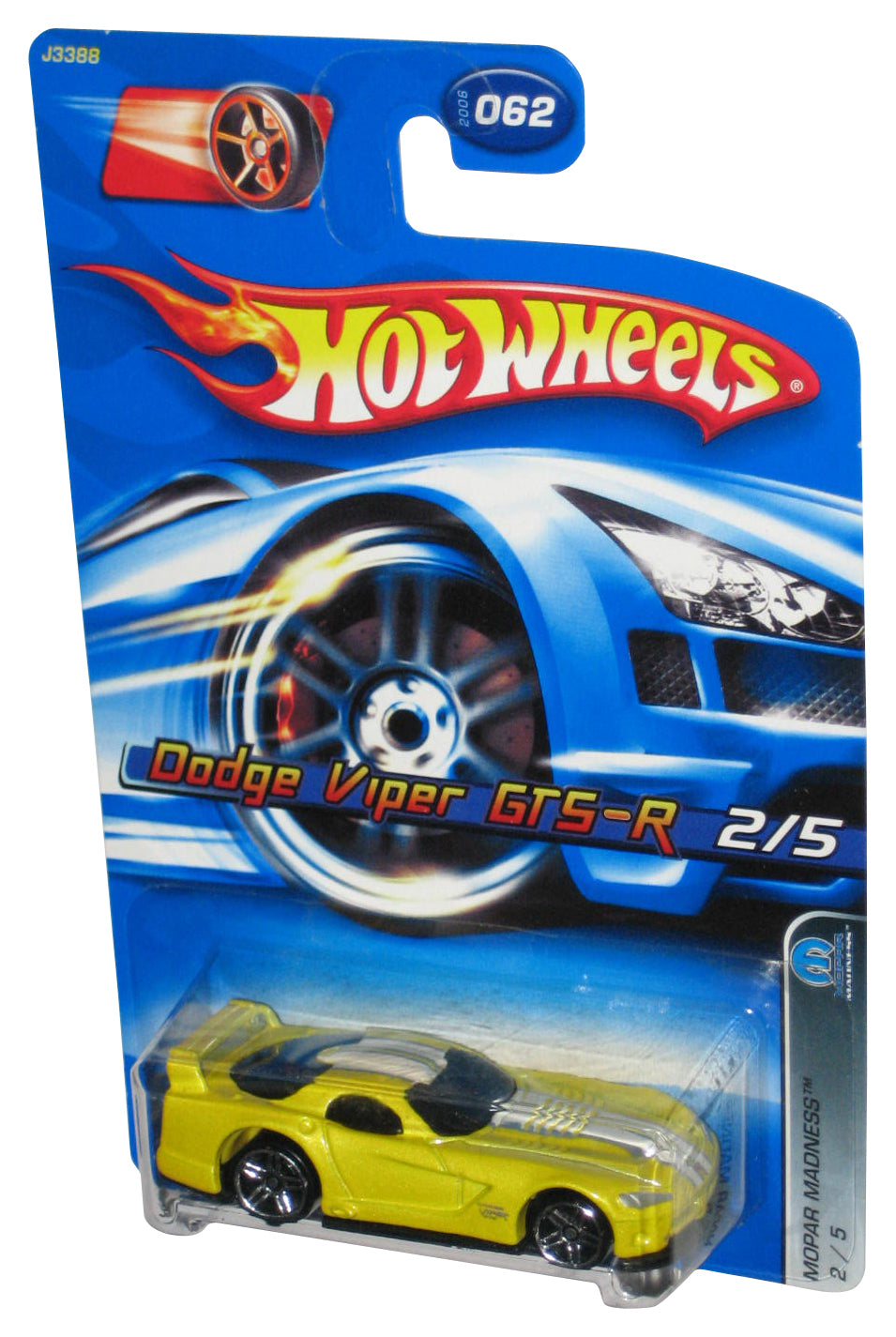 Hot Wheels Mopar Madness 2/5 (2006) Yellow Dodge Viper GTS-R Toy Car #062 - (Faster Than Ever Red Racing Wheel Card)