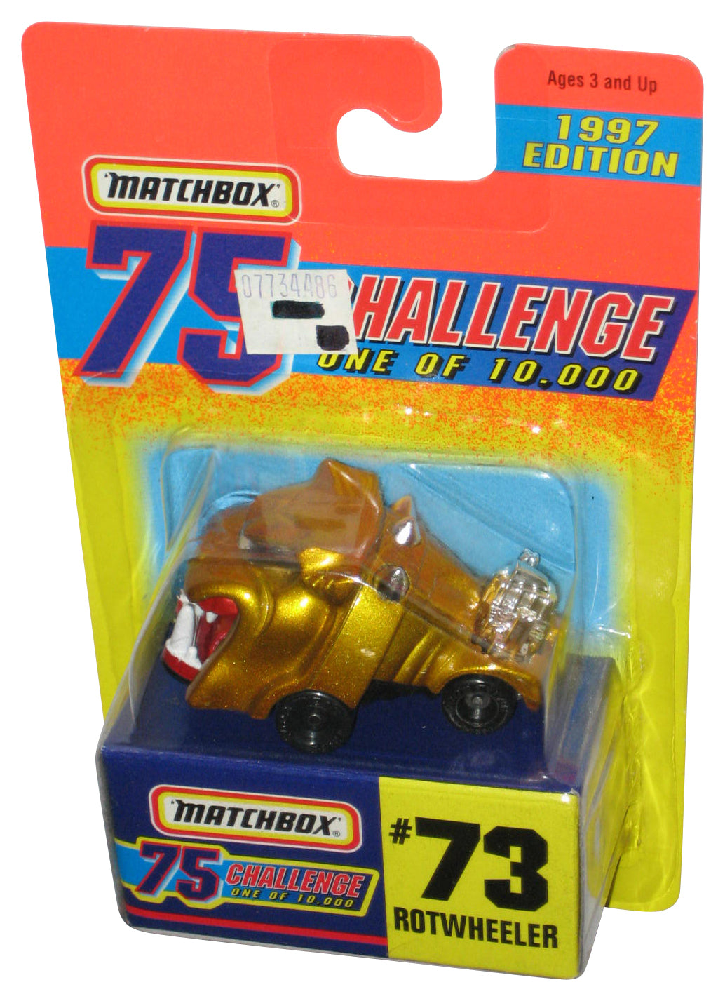 Matchbox 75 Challenge (1997) Mattel Gold Rotwheeler Dog Toy Car #73