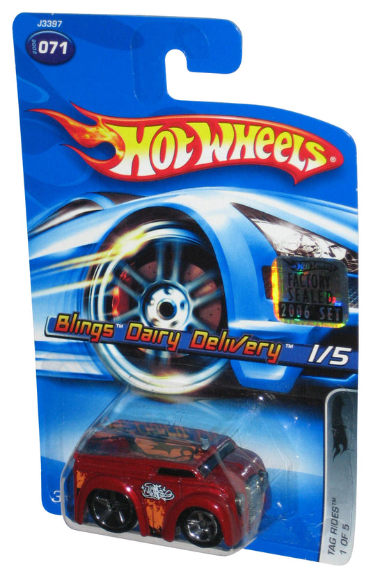Hot Wheels Tag Rides 1/5 Blings Dairy Delivery (2006) Red Toy Car #071 - (Factory Sealed Sticker)