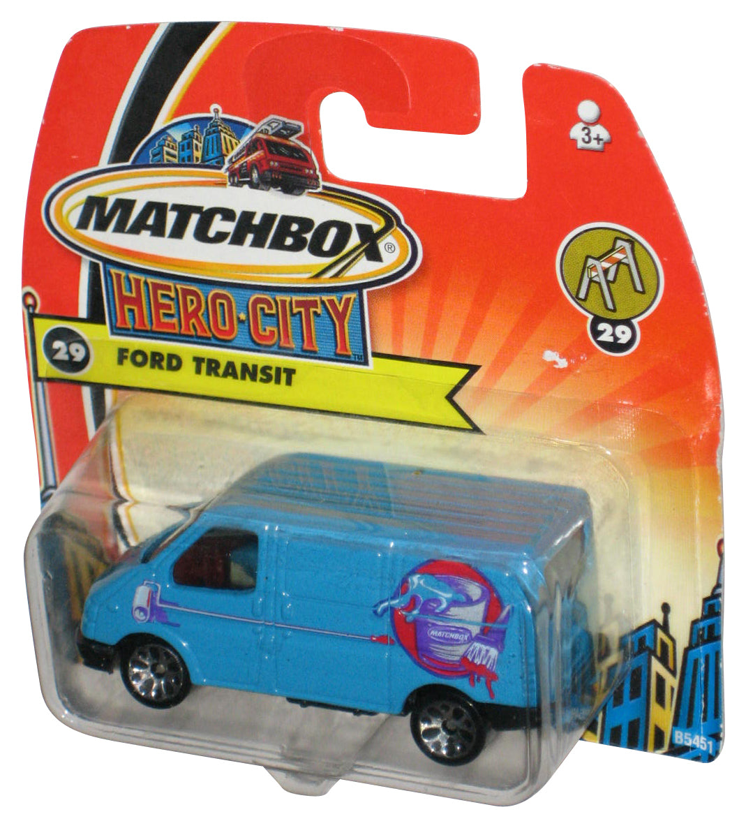 Matchbox Hero City (2003) Blue Ford Transit Toy Van #29 - (Short Card)
