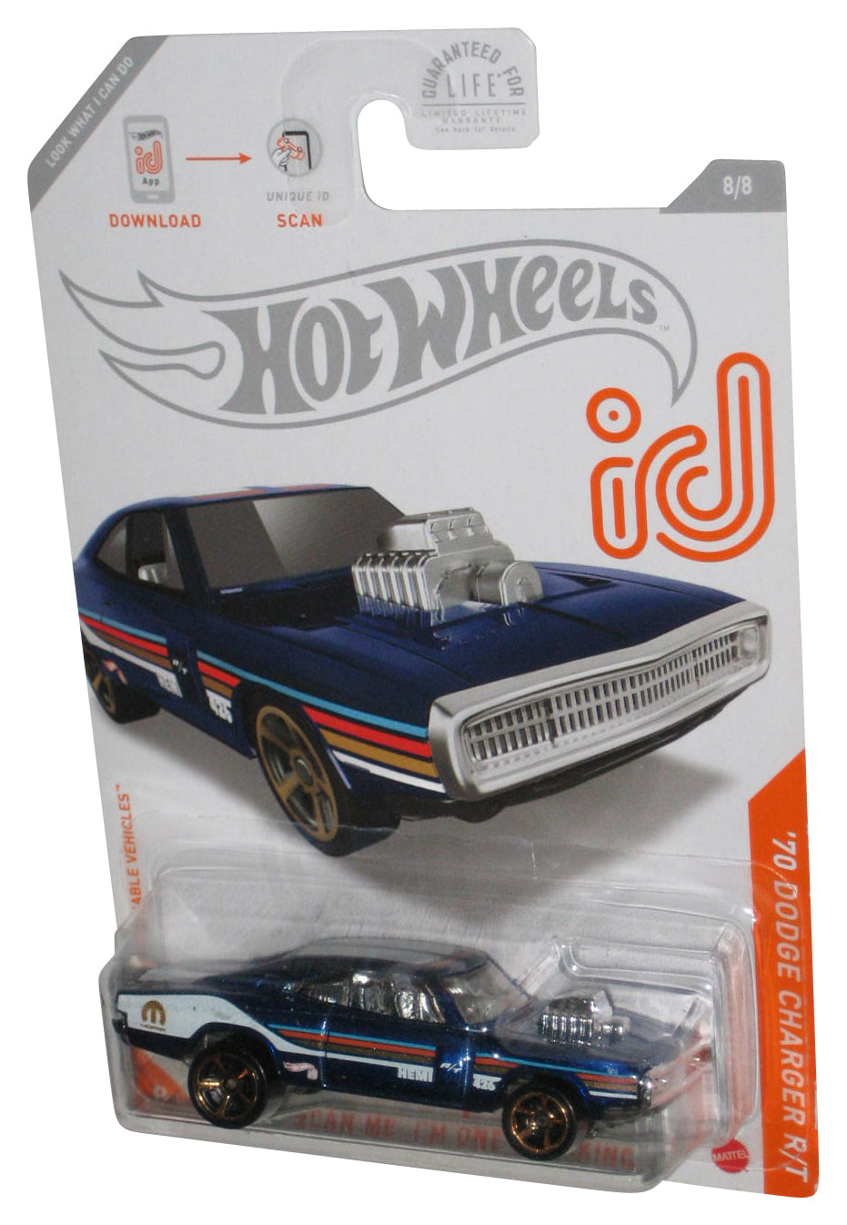 Hot Wheels id '70 Dodge Charger R/T (2019) Mattel Blue Toy Car 8/8