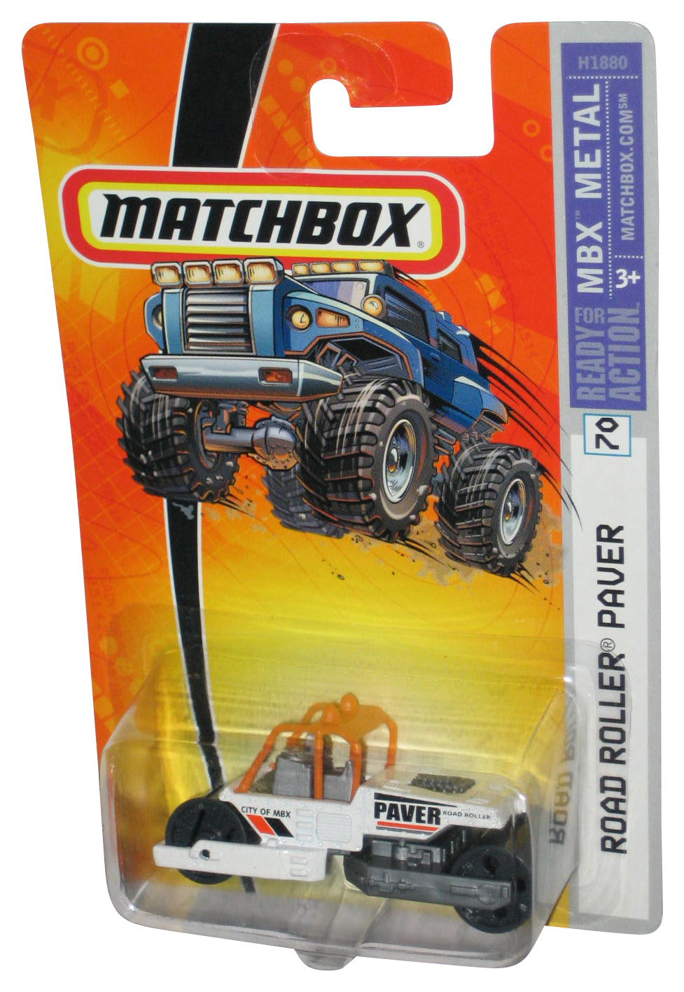 Matchbox MBX Metal (2005) White & Orange Road Roller Paver Construction Toy #70