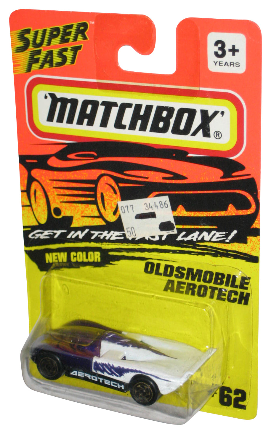 Matchbox Get In The Fast Lane New Color (1993) White & Purple Oldsmobile Aerotech Toy Car #62 - (Dented Plastic)