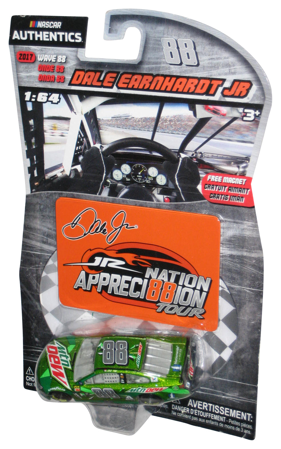 Nascar Authentics Dale Earnhardt Jr Wave 88 Green Apprecation Tour 1:64 Mountain Dew Car w/ Magnet