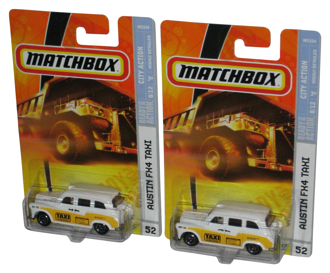 Matchbox City Action (2007) Austin FX4 Taxi White & Yellow Car #52 - (Lot of 2)