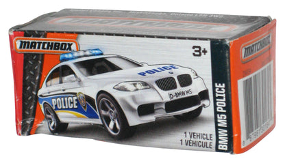 Matchbox MBX Heroic Rescue Silver BMW M5 Police (2015) Power Grabs Box Toy Car 68/125 - (Dented Box)