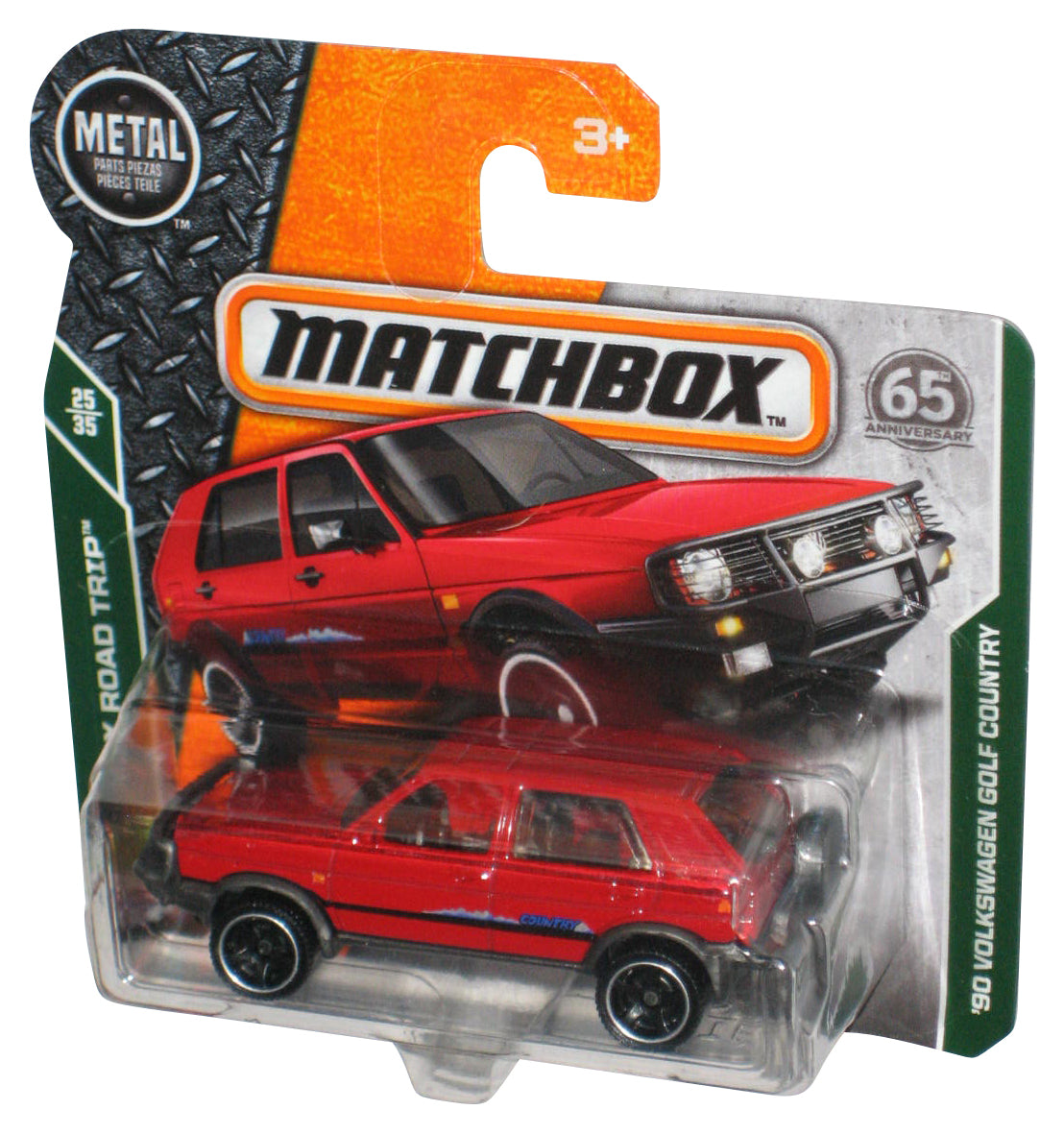 Matchbox MBX Road Trip 25/35 (2017) Red '90 Volkswagen Golf Country Toy Car 99/125 - (Short Card)