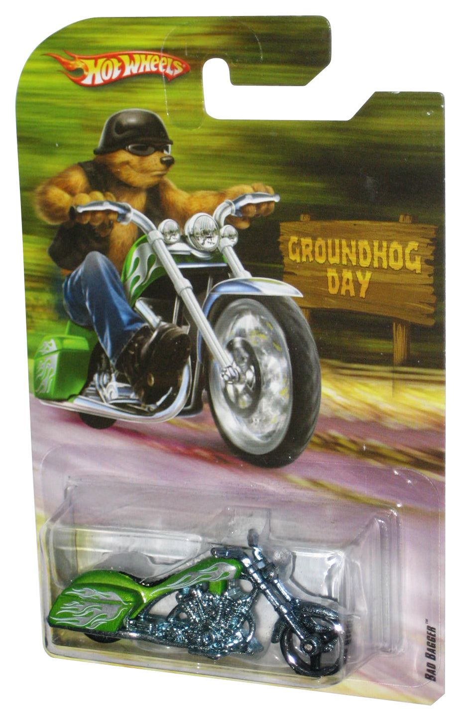 Hot Wheels Groundhog Day (2008) Green Bad Bagger Motorcycle Bike Toy