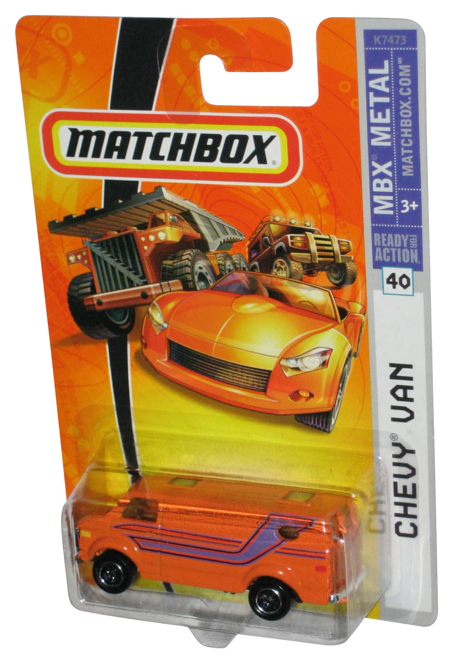 Matchbox MBX Metal (2007) Orange Chevy Van Toy #40 - (Purple Stripe)