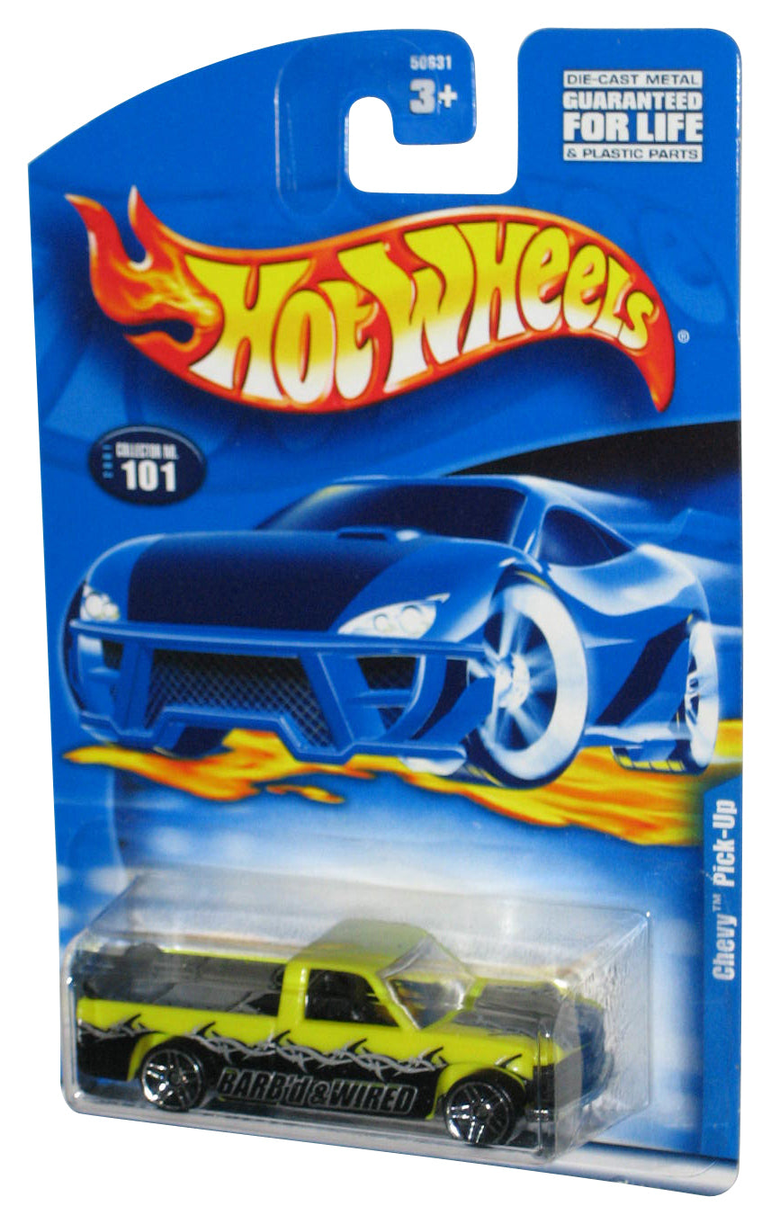 Hot Wheels Chevy Pick-Up (2001) Barb'd & Wired Yellow Toy Truck #101