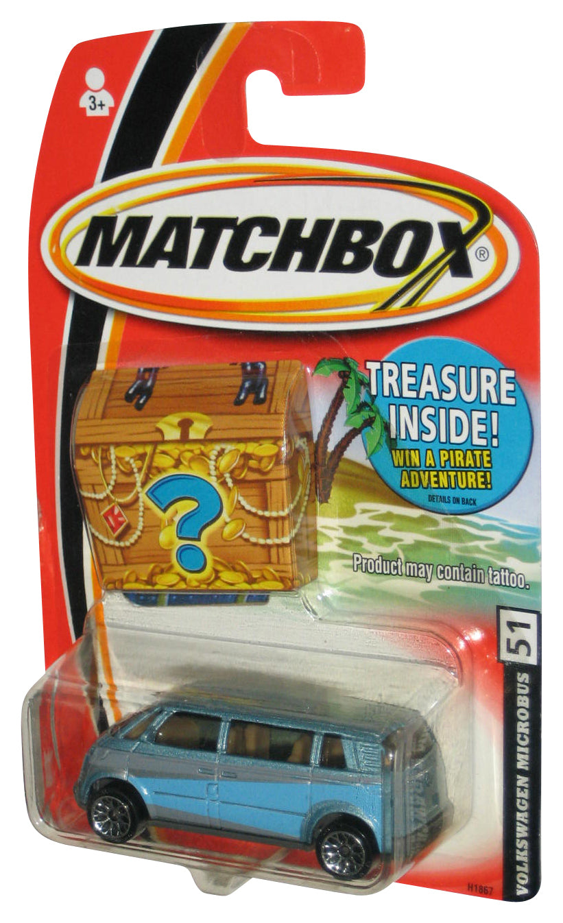 Matchbox Volkswagen Microbus (2005) Blue Toy Vehicle #51 w/ Treasure Chest