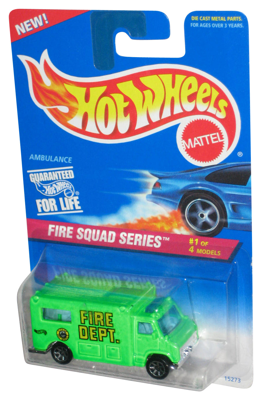 Hot Wheels Fire Squad Series 1/4 (1995) Green Ambulance Dept. Toy Truck #424 - (Spoke Wheels)
