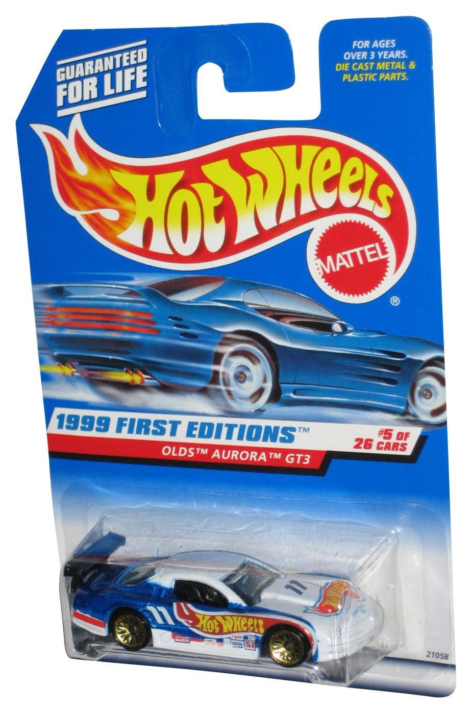 Hot Wheels 1999 First Editions 5/26 White & Blue Olds Aurora GT3 Toy Car #911