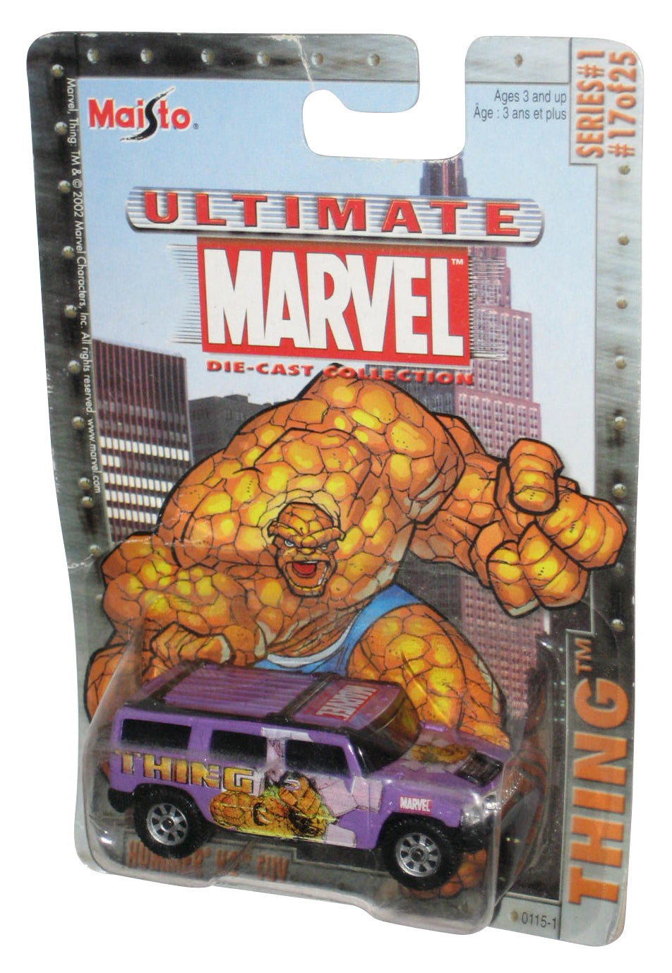 Marvel Ultimate Maisto Hummer H2 SUV (2002) Fantastic Four Thing Purple Car #17/25 - (Damaged Packaging)