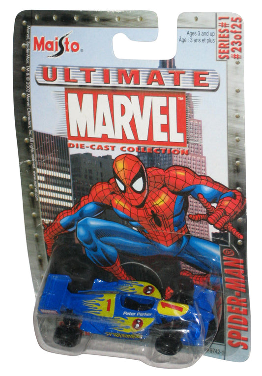 Marvel Ultimate Maisto Spider-Man (2002) Blue Open Wheel Racer Car 23/25 - (Dented Plastic)
