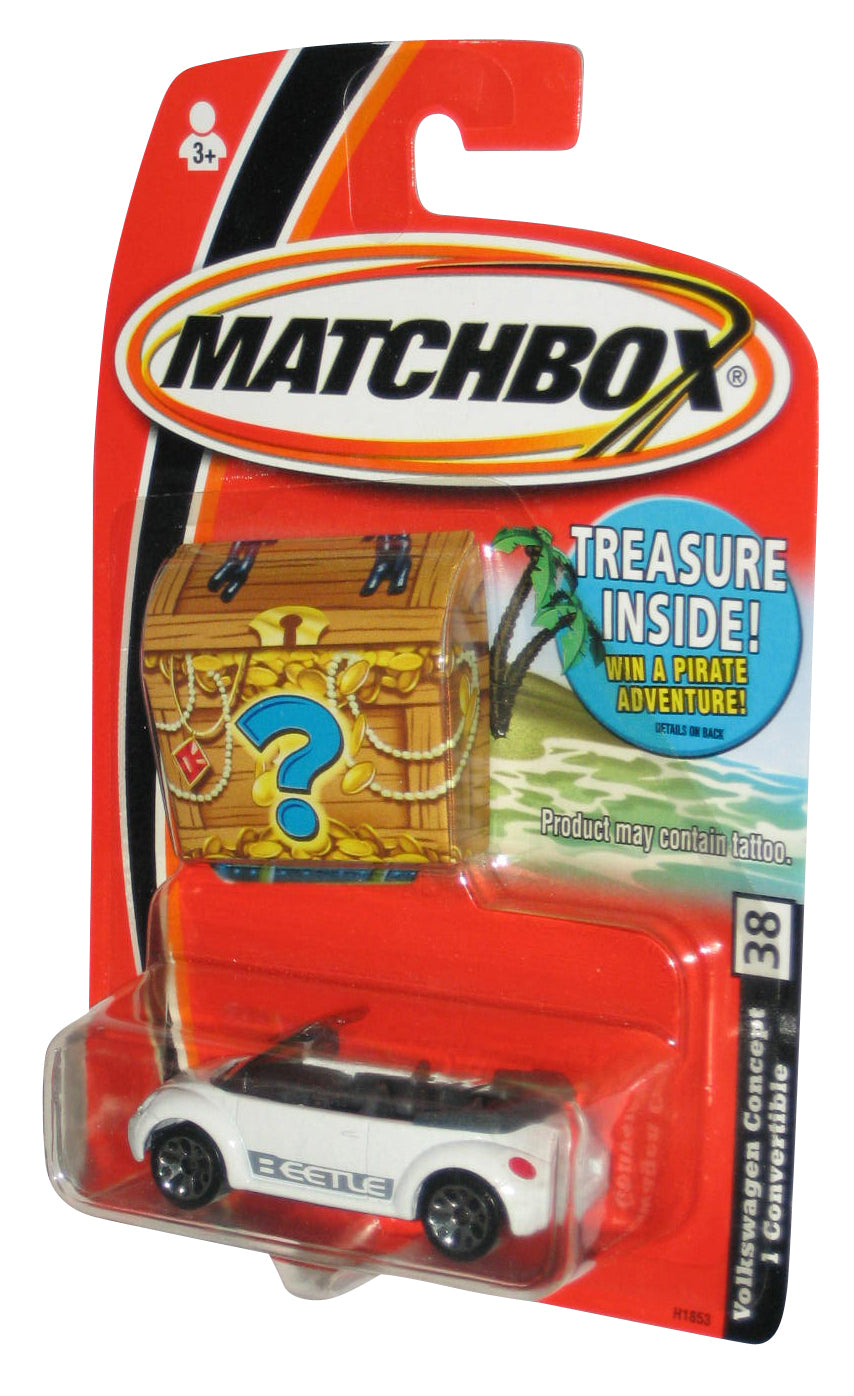 Matchbox Volkswagen Concept 1 Convertible (2004) White Toy Car #38 w/ Treasure Chest