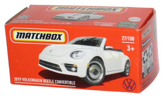 Matchbox Power Grab Box 2019 Volkswagen Beetle Convertible (2021) White Toy Car 27/100