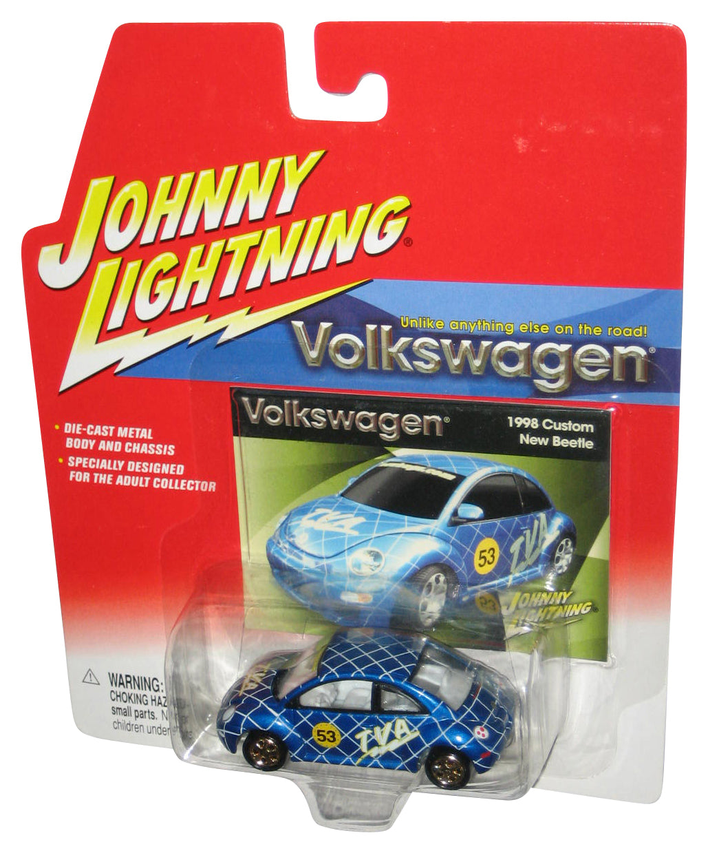 Johnny Lightning Volkswagen (2002) Blue 1998 Custom New Beetle Toy Car