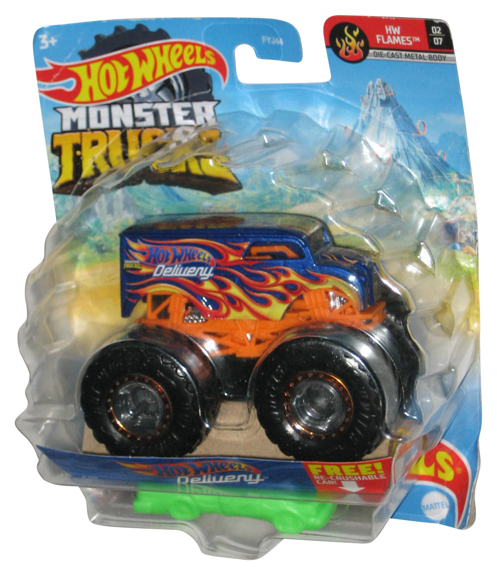 Hot Wheels Monster Trucks HW Flames 2/7 (2020) Blue Delivery Toy Truck 9/75 - (Damaged Packaging)