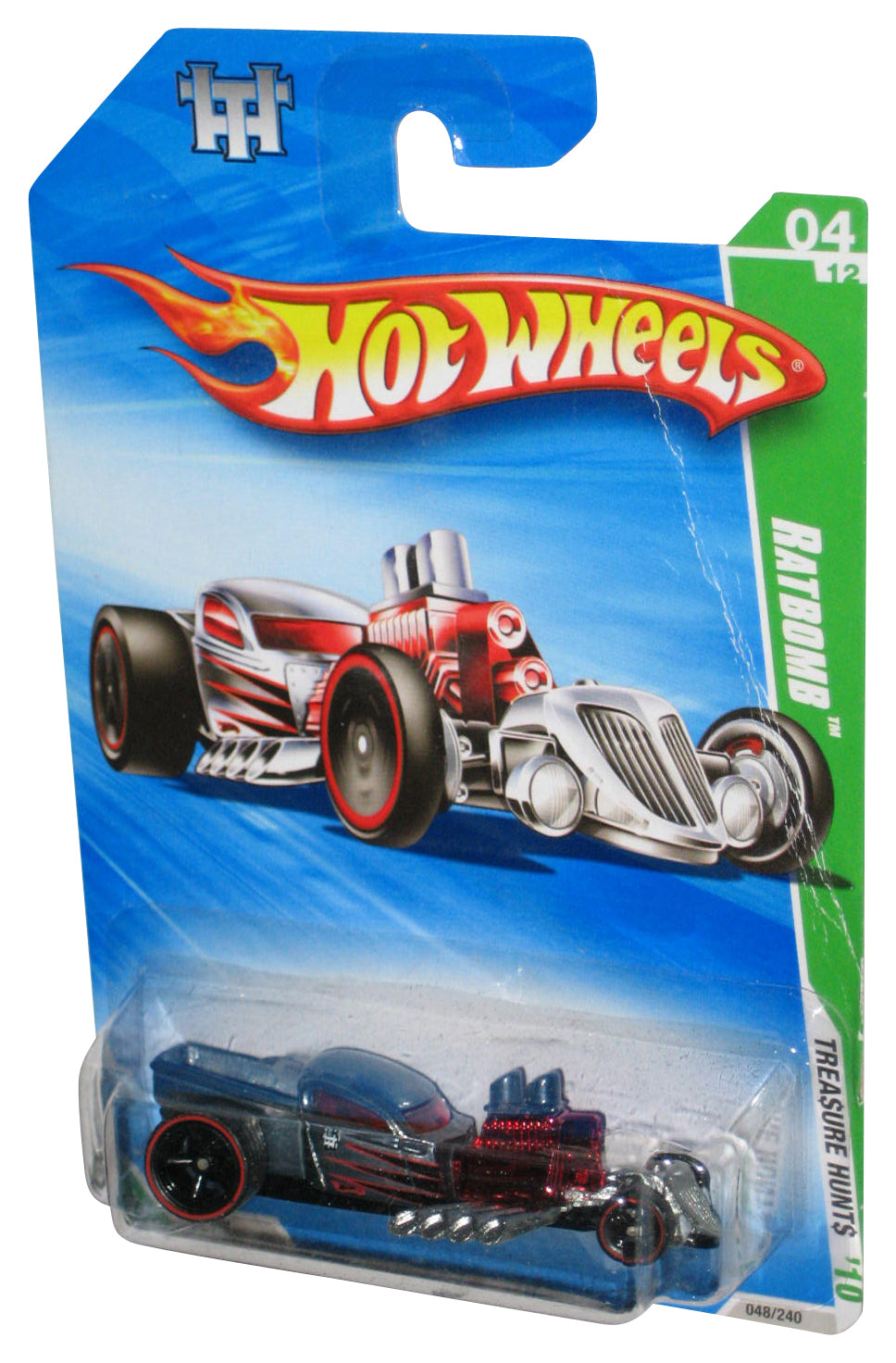 Hot Wheels Treasure Hunts 04/12 (2009) Red & Silver Ratbomb #48/240 - (Creased Card)