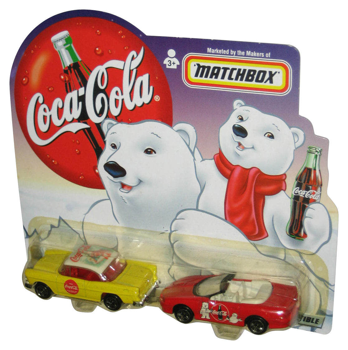 Matchbox Coca-Cola (1999) Yellow Dad's 1955 Chevy Bel Air & Red Son's 1998 Camaro Convertible Toy Car 2-Pack