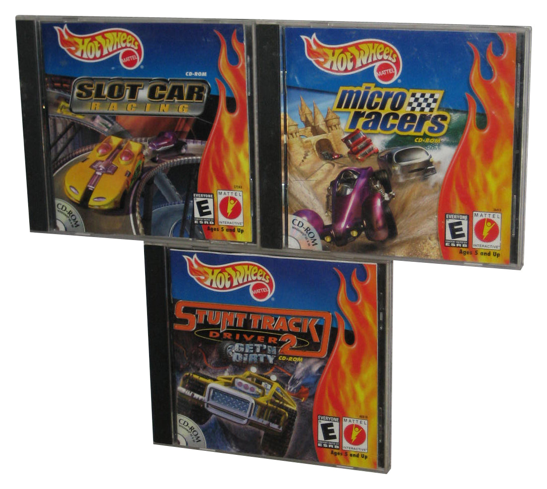 Hot Wheels PC CD-Rom Game Lot - (Micro Racers, Slot Car Racing & Stunt Track Drive 2)