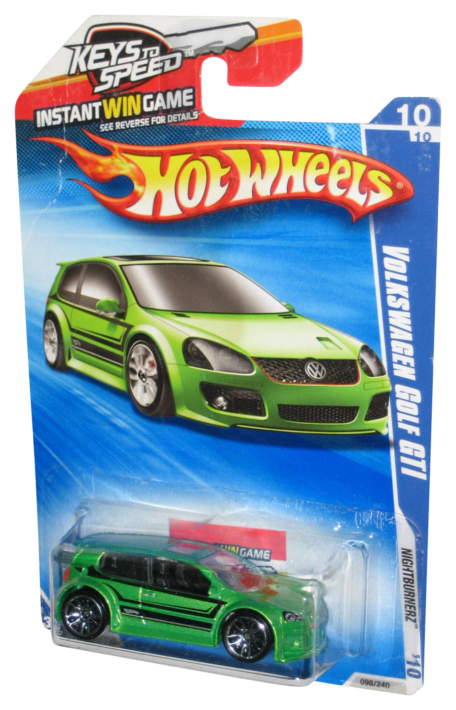 Hot Wheels Nightburnerz '10 Volkswagen Golf GTI Green Car 098/240 - (Keys To Speed Card)