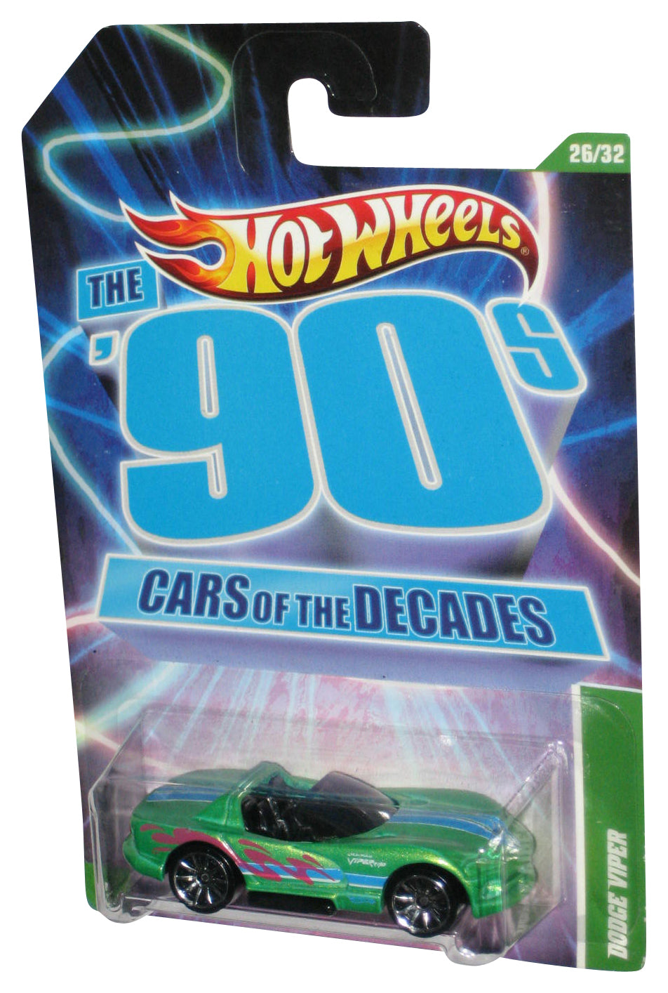 Hot Wheels The 90's Cars of The Decades (2010) Green Dodge Viper Toy Car 26/32