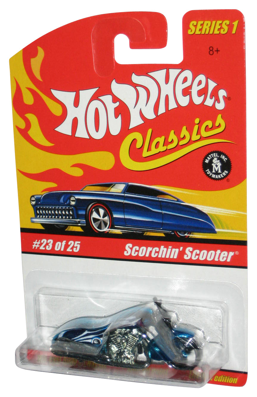 Hot Wheels Classics Series 1 (2004) Blue Scorchin' Scooter Motorcycle Bike Toy #23/25