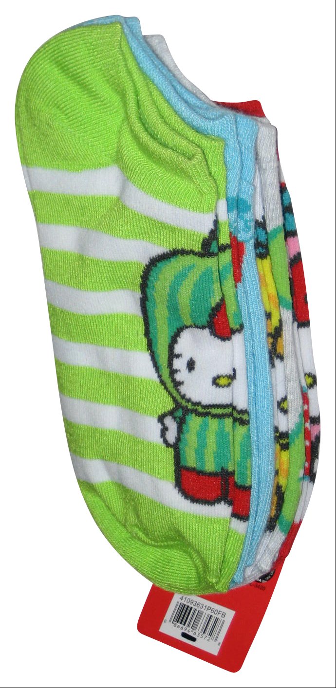 Hello Kitty No-Shows Size 4-10 Dressed As Fruit Socks Pack - (5 Pairs)