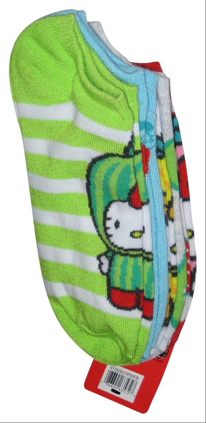 Hello Kitty No-Shows Size 4-10 Dressed As Fruit Socks Pack - (5 Pairs)