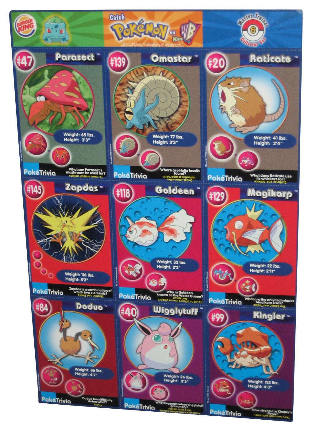 Pokemon Burger King Uncut Trading Card Sheet C
