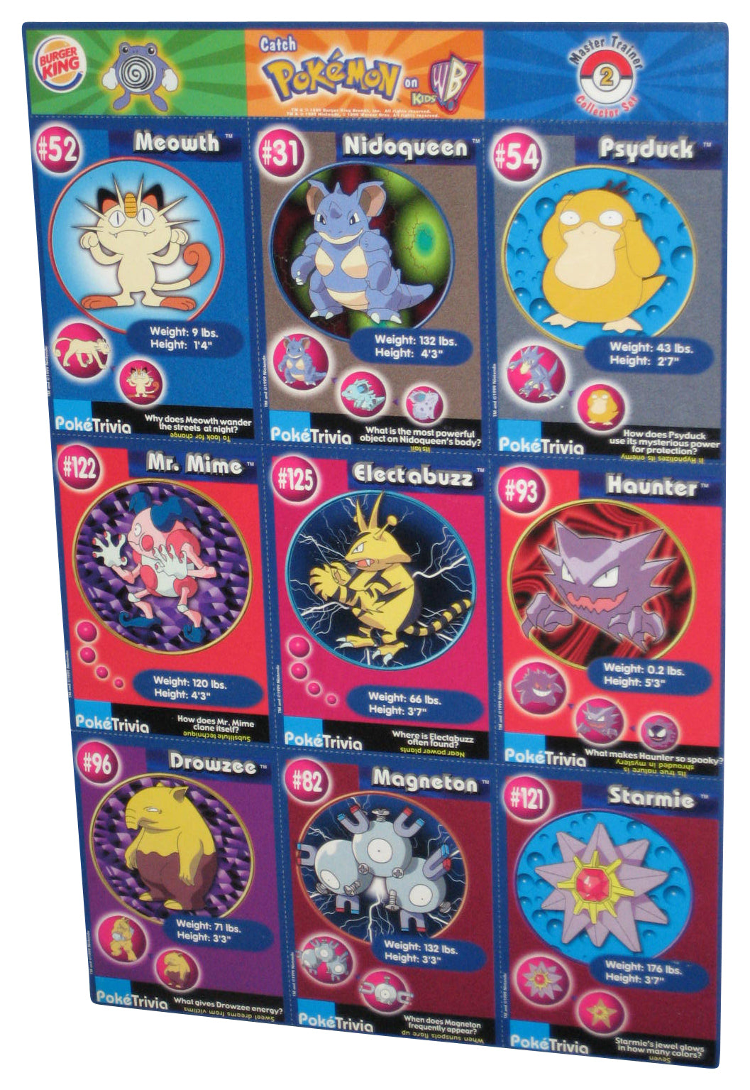 Pokemon Burger King Uncut Trading Card Sheet D