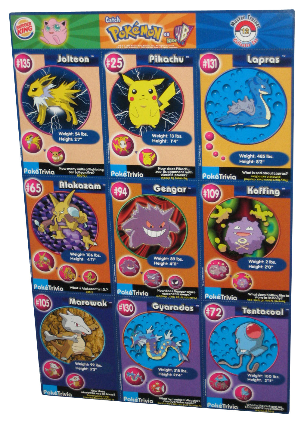 Pokemon Burger King Uncut Trading Card Sheet G