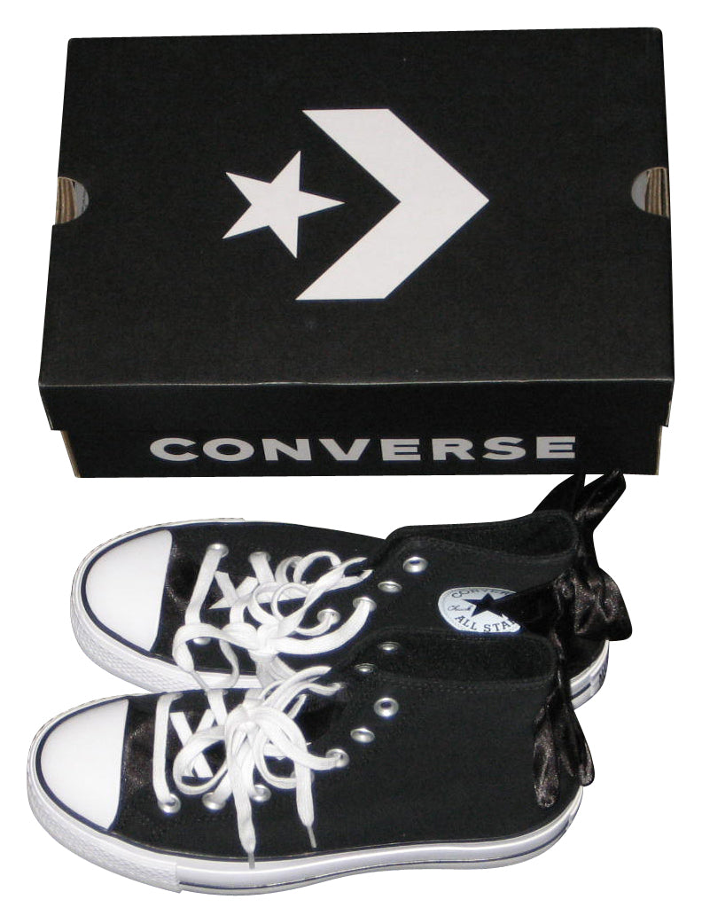 Converse Chuck Taylor All Star Lift Platform Bows Satin Black & White Womens Shoes - (Size 7.5)