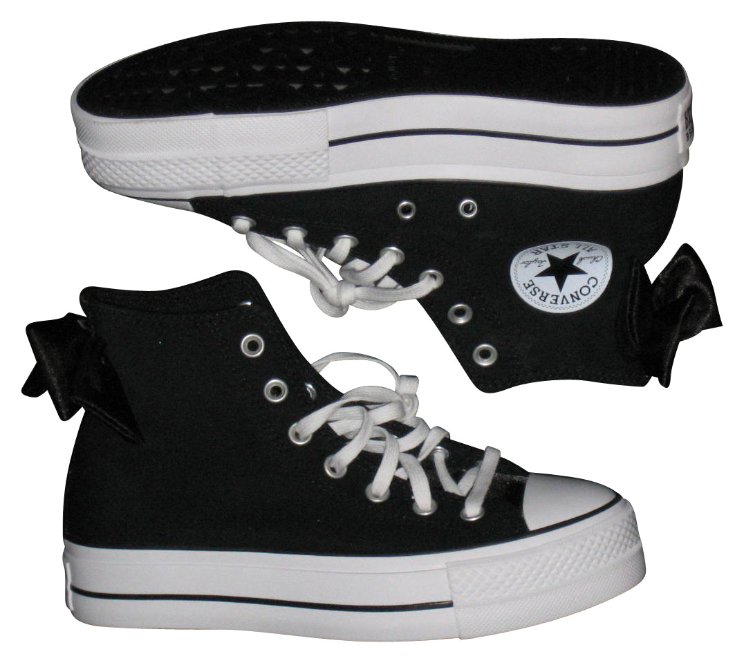 Converse Chuck Taylor All Star Lift Platform Bows Satin Black & White Womens Shoes - (Size 7.5)
